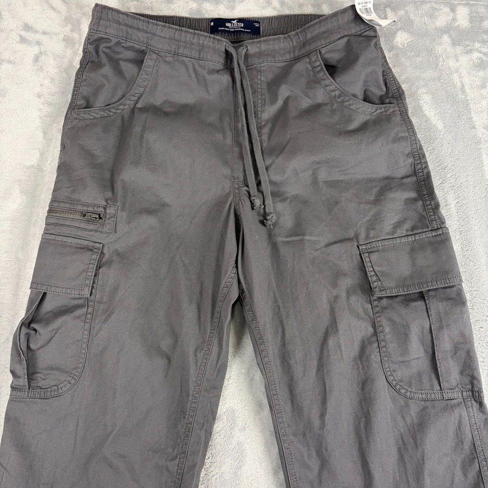 NWT Hollister Size Medium Adjustable Rise Parachute Baggy Pants Gray Cotton - Picture 3 of 11